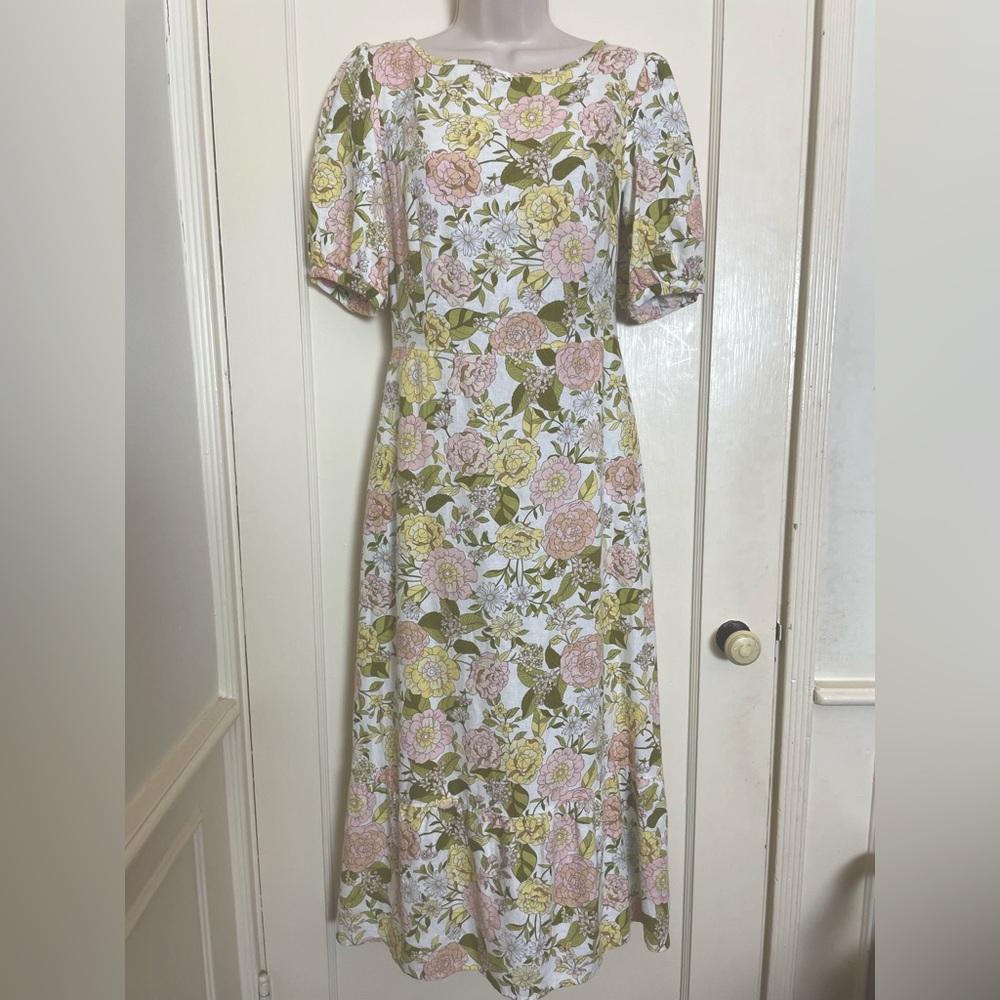 Who What Wear Linen Blend Floral Tie Back Maxi Dress